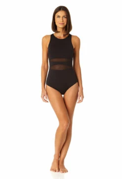 Anne Cole - Women's Mesh High Neck One Piece Swimsuit(Anne Cole Womens Mesh High Neck One Piece Swimsuit) -ANNE COLE Shop 23MO03601 BLK 1003