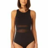 Anne Cole - Women's Mesh High Neck One Piece Swimsuit(Anne Cole Womens Mesh High Neck One Piece Swimsuit) -ANNE COLE Shop 23MO03601 BLK 1003 FRONT