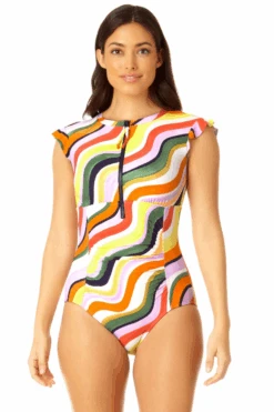 Anne Cole - Women's Flutter Sleeve Zip Up Rash Guard One Piece Swimsuit(Anne Cole Womens Flutter Sleeve Zip Up Rash Guard One Piece Swimsuit 5)