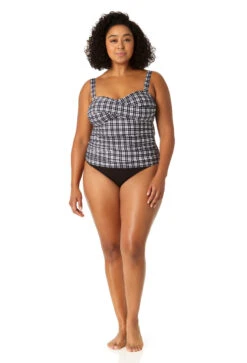 Anne Cole Plus - Women's Twist Front Bandeaukini Swim Top(Anne Cole Plus Womens Twist Front Bandeaukini Swim Top) -ANNE COLE Shop 23PT25083 BKWH MYMB36001 BLK 2123