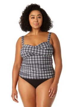 Anne Cole Plus - Women's Twist Front Bandeaukini Swim Top(Anne Cole Plus Womens Twist Front Bandeaukini Swim Top) -ANNE COLE Shop 23PT25083 BKWH MYMB36001 BLK 2123 FRONT