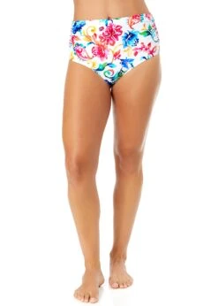 Women's Watercolor Paisley Fold Over High Waist Shirred Bikini Swim Bottoms(Womens Watercolor Paisley Fold Over High Waist Shirred Bikini Swim Bottoms) -ANNE COLE Shop 25MB36070 MULT 1960