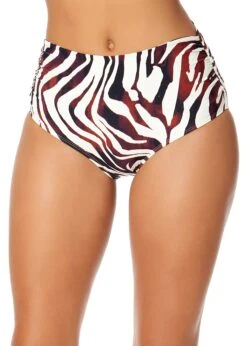 Women's Tiger Dance Fold Over High Waist Shirred Bikini Swim Bottom(Womens Tiger Dance Fold Over High Waist Shirred Bikini Swim Bottom)