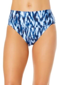 Women's Tie Dye Ikat Soft Band High Waist Swim Bottom(Womens Tie Dye Ikat Soft Band High Waist Swim Bottom)