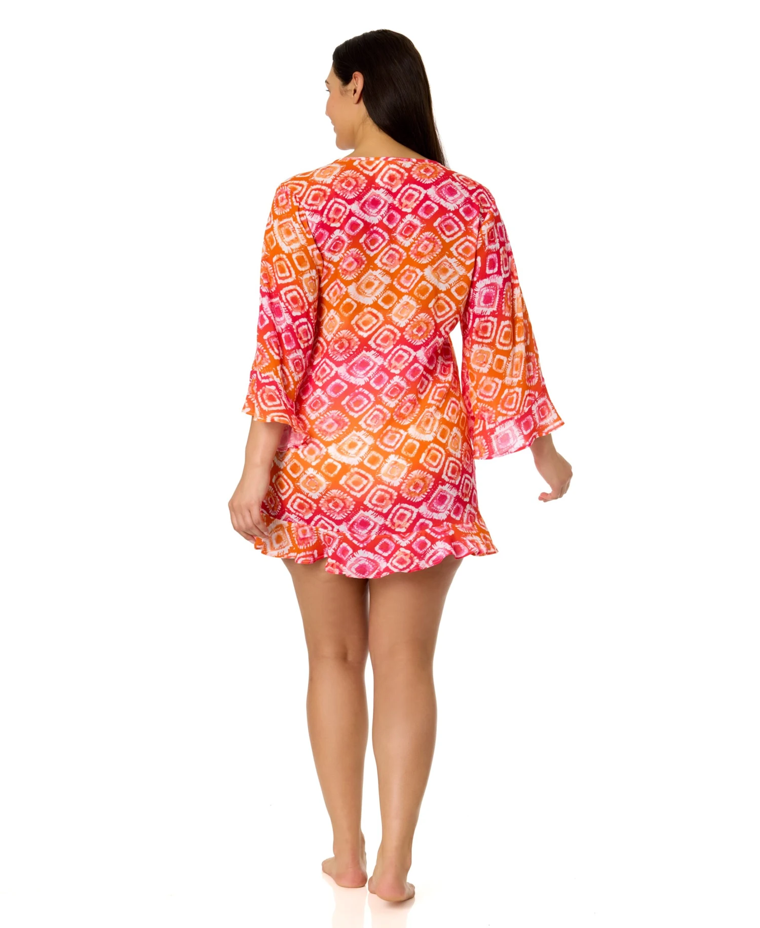 Women's Plus Tie Dye Foulard Flounce V Neck Tunic Swimsuit Cover Up(Womens Plus Tie Dye Foulard Flounce V Neck Tunic Swimsuit Cover Up) 6 Women's Plus Tie Dye Foulard Flounce V Neck Tunic Swimsuit Cover Up(Womens Plus Tie Dye Foulard Flounce V Neck Tunic Swimsuit Cover Up) - Image 4