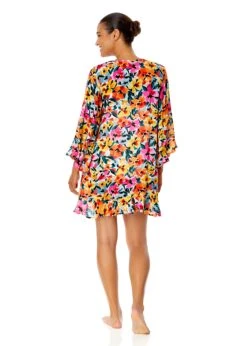Women's Gradient Floral Flounce V Neck Tunic Swimsuit Cover Up(Womens Gradient Floral Flounce V Neck Tunic Swimsuit Cover Up) -ANNE COLE Shop 25MC51013 MULT 233