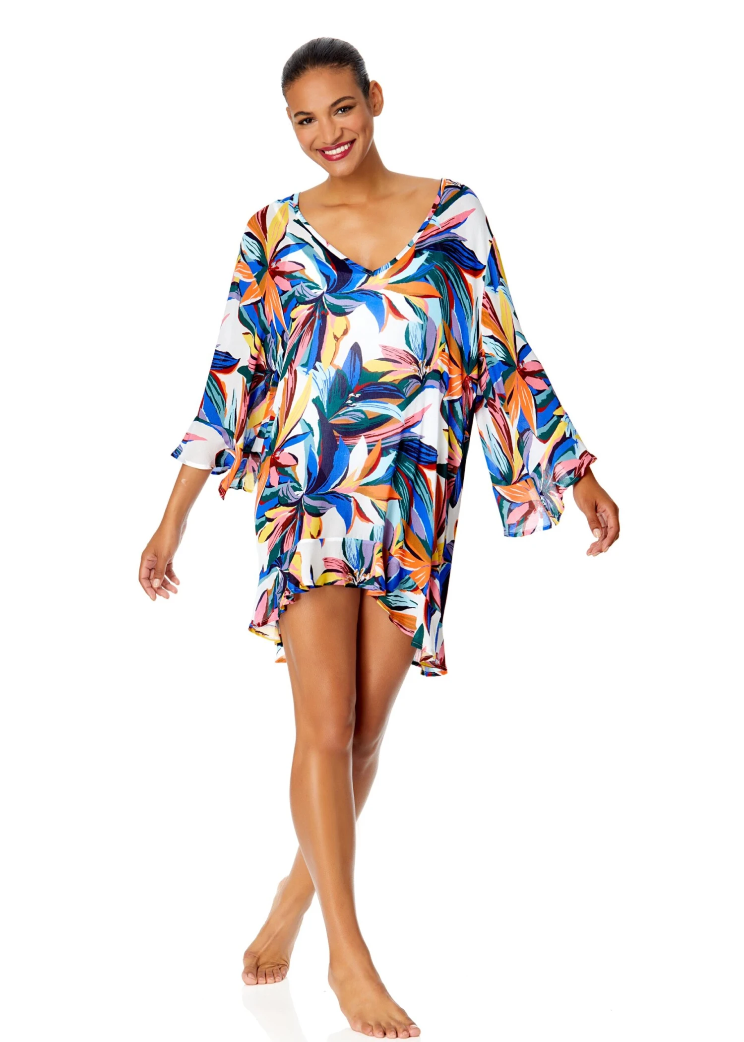 Women's Riviera Floral Flounce V Neck Tunic Swimsuit Cover Up(Womens Riviera Floral Flounce V Neck Tunic Swimsuit Cover Up) 6 Women's Riviera Floral Flounce V Neck Tunic Swimsuit Cover Up(Womens Riviera Floral Flounce V Neck Tunic Swimsuit Cover Up) - Image 4