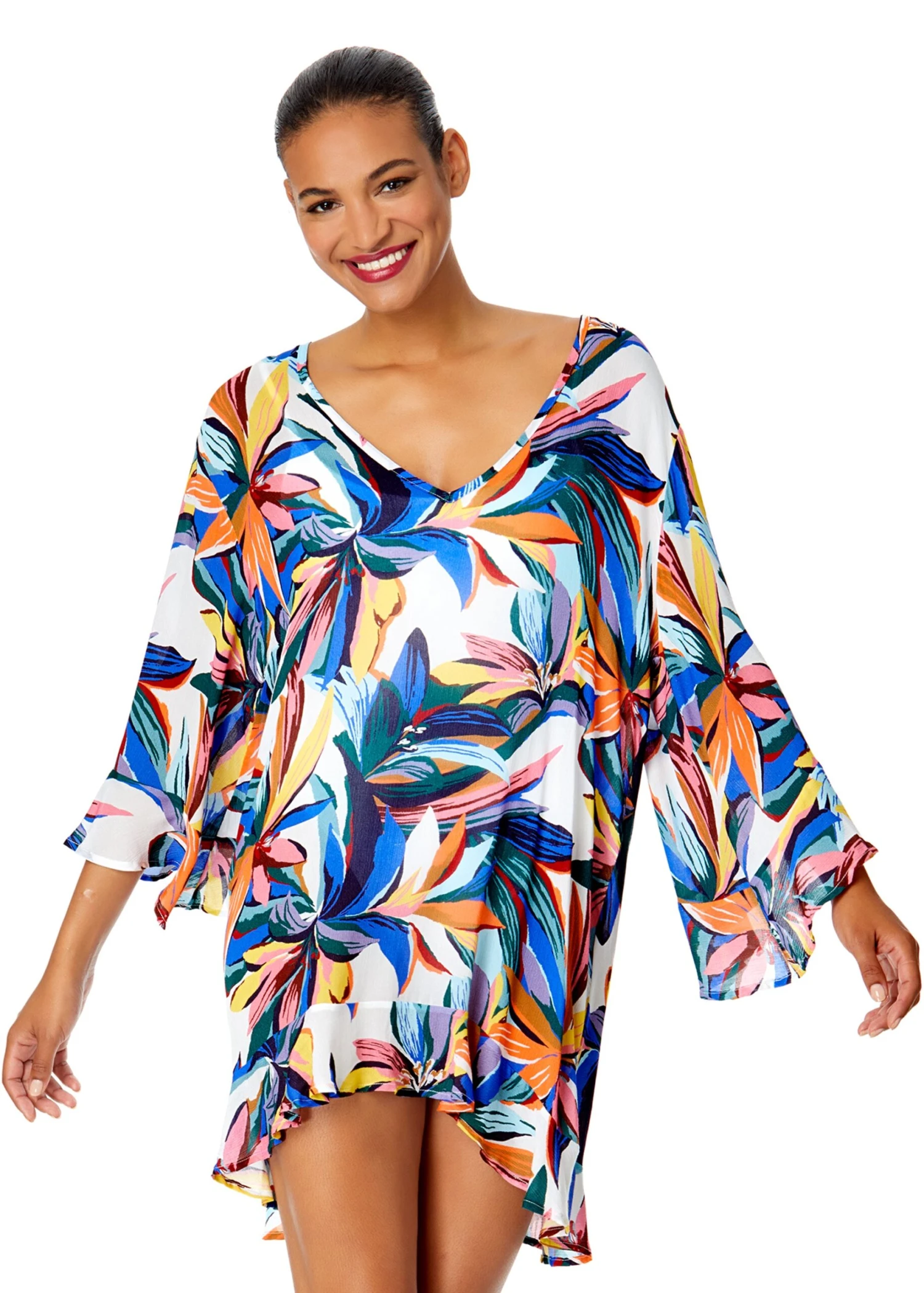 Women's Riviera Floral Flounce V Neck Tunic Swimsuit Cover Up(Womens Riviera Floral Flounce V Neck Tunic Swimsuit Cover Up) 3 Women's Riviera Floral Flounce V Neck Tunic Swimsuit Cover Up(Womens Riviera Floral Flounce V Neck Tunic Swimsuit Cover Up)