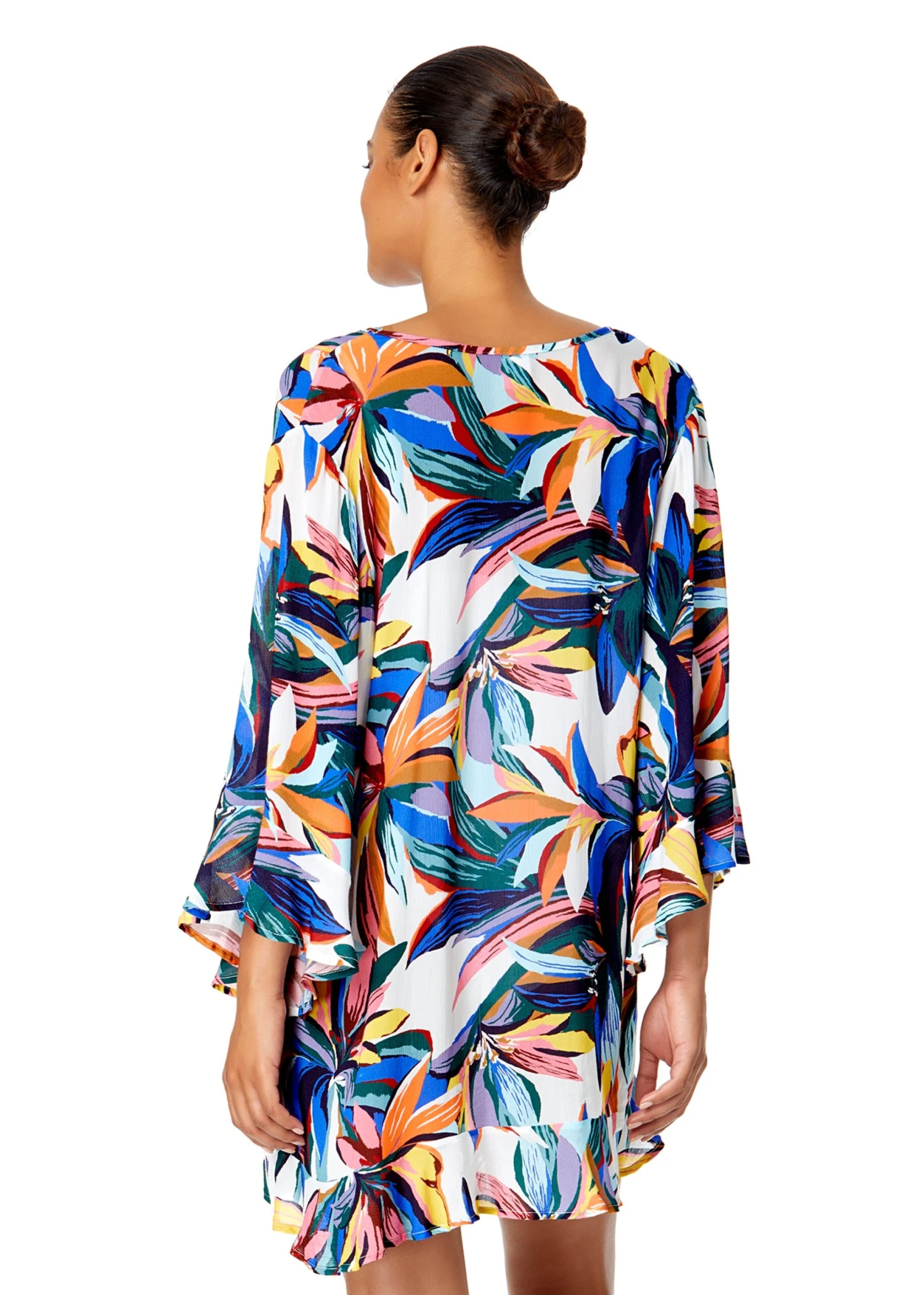 Women's Riviera Floral Flounce V Neck Tunic Swimsuit Cover Up(Womens Riviera Floral Flounce V Neck Tunic Swimsuit Cover Up) 4 Women's Riviera Floral Flounce V Neck Tunic Swimsuit Cover Up(Womens Riviera Floral Flounce V Neck Tunic Swimsuit Cover Up) - Image 2