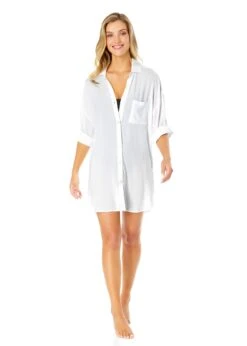 Women's Live In Color Button Down Shirt Swimsuit Cover Up(Womens Live In Color Button Down Shirt Swimsuit Cover Up 2) -ANNE COLE Shop 25MC53001 WHT White 150