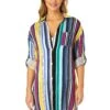 Women's Barcode Stripe Button Down Shirt Swimsuit Cover Up(Womens Barcode Stripe Button Down Shirt Swimsuit Cover Up) 2 Women's Barcode Stripe Button Down Shirt Swimsuit Cover Up(Womens Barcode Stripe Button Down Shirt Swimsuit Cover Up) -ANNE COLE Shop 25MC530101 MULT 1633