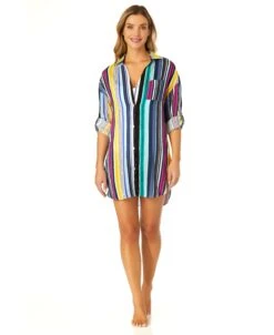 Women's Barcode Stripe Button Down Shirt Swimsuit Cover Up(Womens Barcode Stripe Button Down Shirt Swimsuit Cover Up) 9 Women's Barcode Stripe Button Down Shirt Swimsuit Cover Up(Womens Barcode Stripe Button Down Shirt Swimsuit Cover Up) -ANNE COLE Shop 25MC530101 MULT 1633 f1203052 afcc 43f1 846a 3c8c8b21c095
