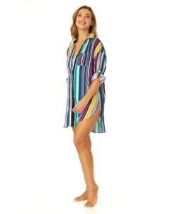 Women's Barcode Stripe Button Down Shirt Swimsuit Cover Up(Womens Barcode Stripe Button Down Shirt Swimsuit Cover Up) 10 Women's Barcode Stripe Button Down Shirt Swimsuit Cover Up(Womens Barcode Stripe Button Down Shirt Swimsuit Cover Up) -ANNE COLE Shop 25MC530101 MULT 1637