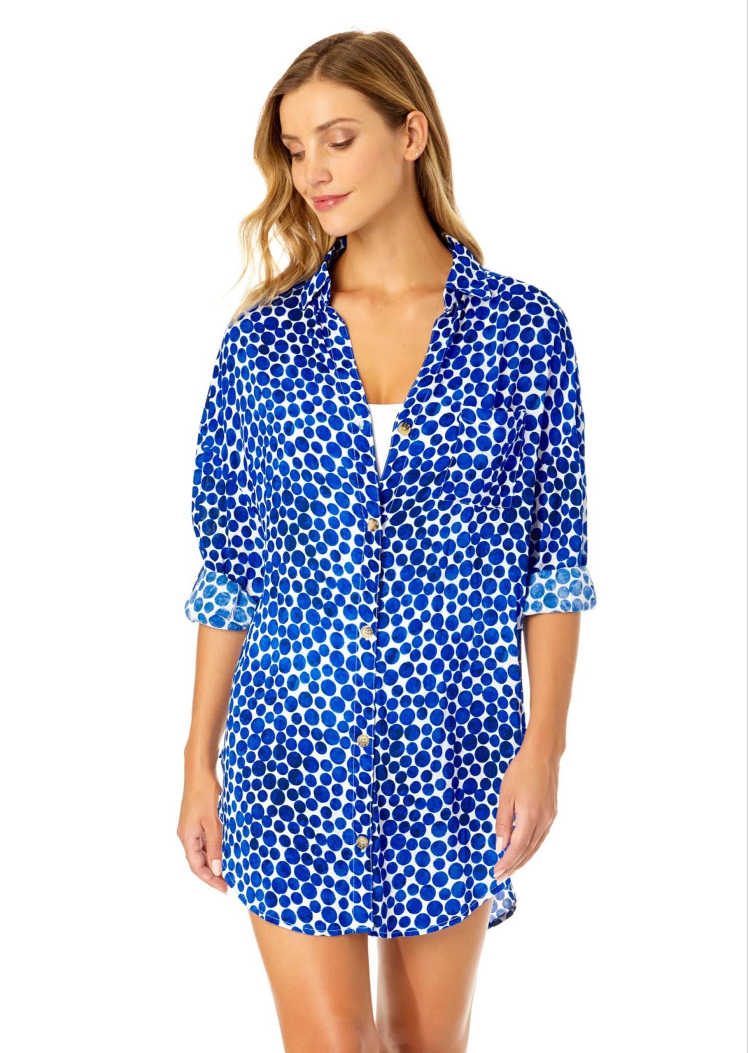 Women's Denim Dot Button Down Shirt Swimsuit Cover Up(Womens Denim Dot Button Down Shirt Swimsuit Cover Up) 3 Women's Denim Dot Button Down Shirt Swimsuit Cover Up(Womens Denim Dot Button Down Shirt Swimsuit Cover Up)