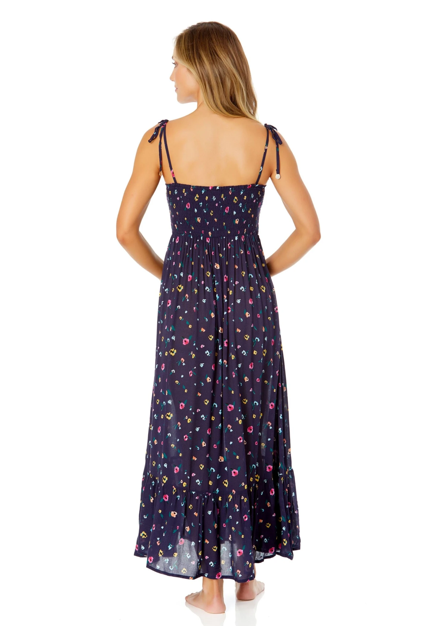 Women's Gradient Floral Smocked Shoulder Tie Dress Cover Up(Womens Gradient Floral Smocked Shoulder Tie Dress Cover Up) 4 Women's Gradient Floral Smocked Shoulder Tie Dress Cover Up(Womens Gradient Floral Smocked Shoulder Tie Dress Cover Up) - Image 2