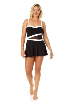 Women's Mesh Around Paneled Strapless Mesh Swim Dress(Womens Mesh Around Paneled Strapless Mesh Swim Dress) -ANNE COLE Shop 25MD61901 BLK 2263
