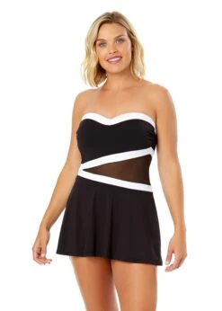 Women's Mesh Around Paneled Strapless Mesh Swim Dress(Womens Mesh Around Paneled Strapless Mesh Swim Dress) -ANNE COLE Shop 25MD61901 BLK 2285 FRONT
