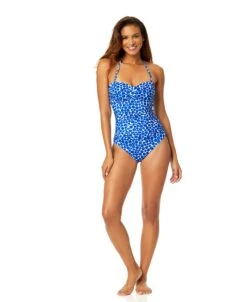 Women's Denim Dot Twist Front Shirred One Piece Swimsuit(Womens Denim Dot Twist Front Shirred One Piece Swimsuit) -ANNE COLE Shop 25MO00512 DEPR 443 8e9424c7 6de2 4cf1 8c1e be1ba524fa6a