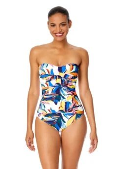 Women's Riviera Floral Twist Front Shirred One Piece Swimsuit(Womens Riviera Floral Twist Front Shirred One Piece Swimsuit)