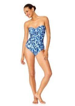 Women's Tie Dye Ikat Twist Front Shirred One Piece Swimsuit(Womens Tie Dye Ikat Twist Front Shirred One Piece Swimsuit) -ANNE COLE Shop 25MO00568 BLWH 1900