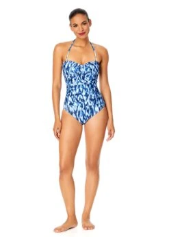 Women's Tie Dye Ikat Twist Front Shirred One Piece Swimsuit(Womens Tie Dye Ikat Twist Front Shirred One Piece Swimsuit) -ANNE COLE Shop 25MO00568 BLWH 1919