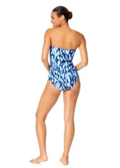 Women's Tie Dye Ikat Twist Front Shirred One Piece Swimsuit(Womens Tie Dye Ikat Twist Front Shirred One Piece Swimsuit) -ANNE COLE Shop 25MO00568 BLWH 1933
