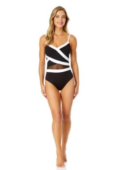 Women's Mesh Around Mesh Insert One Piece Swimsuit(Womens Mesh Around Mesh Insert One Piece Swimsuit 1) -ANNE COLE Shop 25MO02001 BLK 999