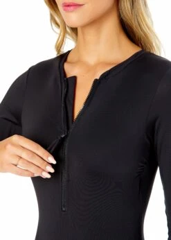 Women's Live In Color Long Sleeve Front Zip Rash Guard Swimsuit(Womens Live In Color Long Sleeve Front Zip Rash Guard Swimsuit) -ANNE COLE Shop 25MO03001 BLK Noire Black 467