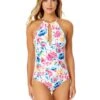 Women's Watercolor Paisley High Neck With Ruffled Straps One Piece Swimsuit(Womens Watercolor Paisley High Neck With Ruffled Straps One Piece Swimsuit) -ANNE COLE Shop 25MO06470 MULT 905 FRONT