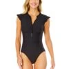 Women's Live In Color Flutter Sleeve Zip Up Rash Guard One Piece Swimsuit(Womens Live In Color Flutter Sleeve Zip Up Rash Guard One Piece Swimsuit 2) -ANNE COLE Shop 25MO07901 BLK NoireBlack 510 FRONT