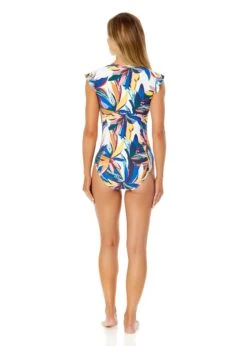Women's Riviera Floral Flutter Sleeve Zip Up Rash Guard One Piece Swimsuit(Womens Riviera Floral Flutter Sleeve Zip Up Rash Guard One Piece Swimsuit) -ANNE COLE Shop 25MO07915 MULT 738