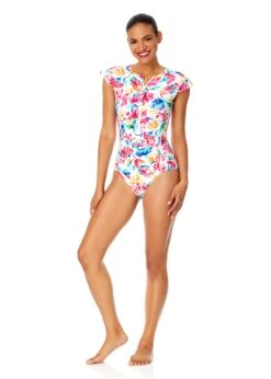 Women's Watercolor Paisley Flutter Sleeve Zip Up Rash Guard One Piece Swimsuit(Womens Watercolor Paisley Flutter Sleeve Zip Up Rash Guard One Piece Swimsuit) -ANNE COLE Shop 25MO07970 MULT 1588
