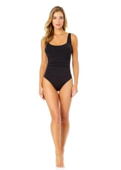 Women's Live In Color Square Neck Shirred One Piece Swimsuit(Womens Live In Color Square Neck Shirred One Piece Swimsuit) -ANNE COLE Shop 25MO08001 BLK NoireBlack 067