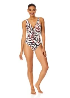 Women's Tiger Dance Plunge Twist One Piece Swimsuit(Womens Tiger Dance Plunge Twist One Piece Swimsuit) 10 Women's Tiger Dance Plunge Twist One Piece Swimsuit(Womens Tiger Dance Plunge Twist One Piece Swimsuit) -ANNE COLE Shop 25MO08193 MULT 260