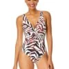 Women's Tiger Dance Plunge Twist One Piece Swimsuit(Womens Tiger Dance Plunge Twist One Piece Swimsuit) 1 Women's Tiger Dance Plunge Twist One Piece Swimsuit(Womens Tiger Dance Plunge Twist One Piece Swimsuit) -ANNE COLE Shop 25MO08193 MULT 260 FRONT