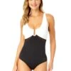 Women's Mesh Around U Ring Mesh Insert One Piece Swimsuit(Womens Mesh Around U Ring Mesh Insert One Piece Swimsuit) -ANNE COLE Shop 25MO08601 BLWH 1070 FRONT