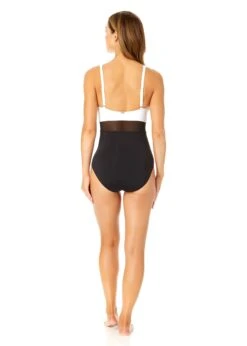 Women's Mesh Around U Ring Mesh Insert One Piece Swimsuit(Womens Mesh Around U Ring Mesh Insert One Piece Swimsuit) -ANNE COLE Shop 25MO08601 BLWH 1077