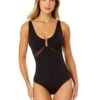 Women's Mesh Around U Ring Mesh Insert One Piece Swimsuit(Womens Mesh Around U Ring Mesh Insert One Piece Swimsuit 1) -ANNE COLE Shop 25MO08601 BLK 925 FRONT