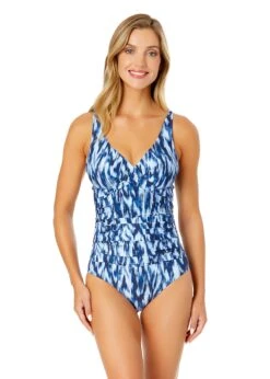 Women's Tie Dye Ikat Hidden Underwire Drape Front One Piece Swimsuit(Womens Tie Dye Ikat Hidden Underwire Drape Front One Piece Swimsuit)