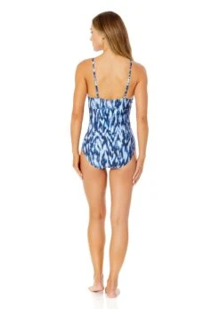 Women's Tie Dye Ikat Hidden Underwire Drape Front One Piece Swimsuit(Womens Tie Dye Ikat Hidden Underwire Drape Front One Piece Swimsuit) -ANNE COLE Shop 25MO08768 BLWH 1098