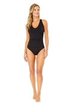 Women's Live In Color V Neck Cross Back One Piece Swimsuit(Womens Live In Color V Neck Cross Back One Piece Swimsuit) -ANNE COLE Shop 25MO09101 BLK NoireBlack 261