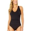 Women's Live In Color V Neck Cross Back One Piece Swimsuit(Womens Live In Color V Neck Cross Back One Piece Swimsuit) -ANNE COLE Shop 25MO09101 BLK NoireBlack 261 FRONT