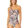 Women's Tiger Dance Asymmetrical One Piece Swimsuit(Womens Tiger Dance Asymmetrical One Piece Swimsuit) 2 Women's Tiger Dance Asymmetrical One Piece Swimsuit(Womens Tiger Dance Asymmetrical One Piece Swimsuit) -ANNE COLE Shop 25MO09393 MULT 1672 FRONT