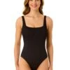 Women's Live In Color Textured Classic Square Neck One Piece Swimsuit(Womens Live In Color Textured Classic Square Neck One Piece Swimsuit) -ANNE COLE Shop 25MO10001 BLK 058 FRONT