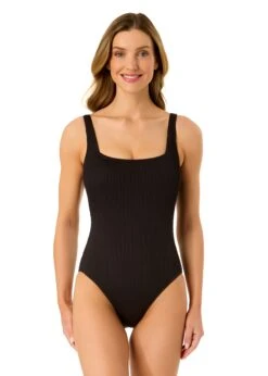 Women's Live In Color Textured Classic Square Neck One Piece Swimsuit(Womens Live In Color Textured Classic Square Neck One Piece Swimsuit)