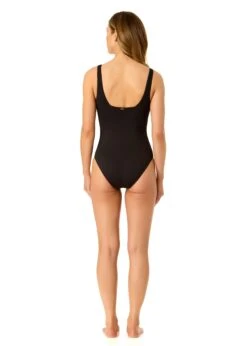 Women's Live In Color Textured Classic Square Neck One Piece Swimsuit(Womens Live In Color Textured Classic Square Neck One Piece Swimsuit) -ANNE COLE Shop 25MO10001 BLK 062