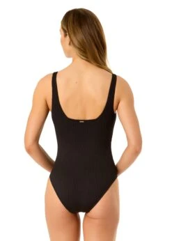 Women's Live In Color Textured Classic Square Neck One Piece Swimsuit(Womens Live In Color Textured Classic Square Neck One Piece Swimsuit) -ANNE COLE Shop 25MO10001 BLK 068 BACK