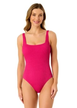 Women's Live In Color Textured Classic Square Neck One Piece Swimsuit(Womens Live In Color Textured Classic Square Neck One Piece Swimsuit 2)