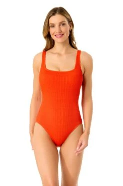 Women's Live In Color Textured Classic Square Neck One Piece Swimsuit(Womens Live In Color Textured Classic Square Neck One Piece Swimsuit 1)