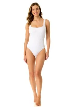 Women's Live In Color Textured Classic Square Neck One Piece Swimsuit(Womens Live In Color Textured Classic Square Neck One Piece Swimsuit 4) 8 Women's Live In Color Textured Classic Square Neck One Piece Swimsuit(Womens Live In Color Textured Classic Square Neck One Piece Swimsuit 4) -ANNE COLE Shop 25MO10001 WHITE 666